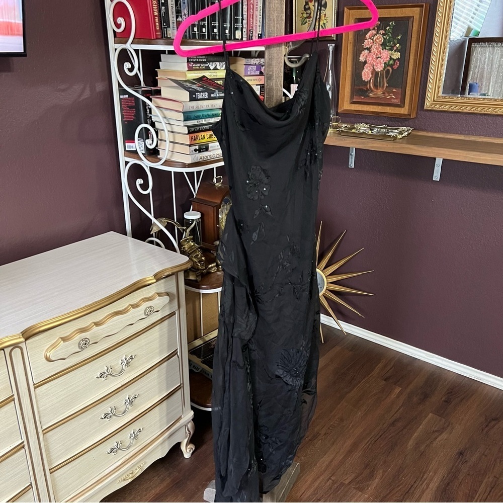Vintage Betsy and Adam Black Slip Cowl Neck Dress Size 6